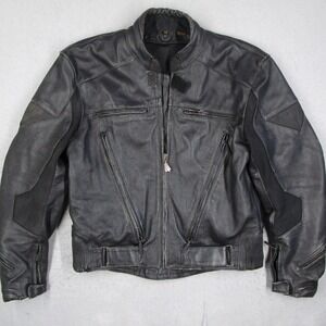 Hein Gericke Speedware Black Leather Motorcycle Jacket Mens 44 Vented Biker
